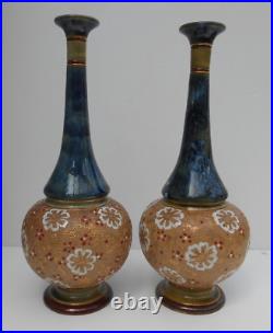 Antique Doulton Lambeth Stoneware Chine Vases Floral Design Circa 1894