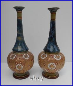 Antique Doulton Lambeth Stoneware Chine Vases Floral Design Circa 1894