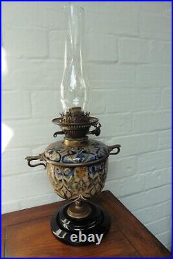 Antique Doulton Lambeth Stoneware Oil Lamp with Messengers Duplex No. 2 Burner
