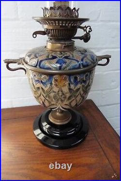 Antique Doulton Lambeth Stoneware Oil Lamp with Messengers Duplex No. 2 Burner