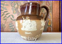 Antique Doulton Lambeth Stoneware Pottery White Relief Harvest Jug, 1125