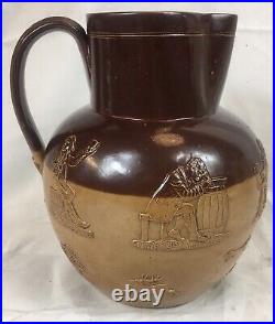 Antique Doulton Lambeth, Stoneware / Saltglaze Hunting / Harvest Ware Jug, c1870