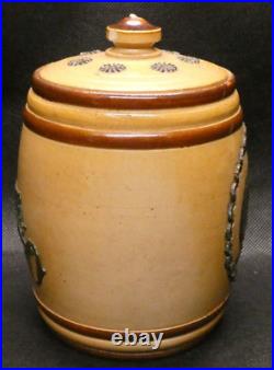 Antique Doulton Lambeth Stoneware Tobacco Jar with Monkey Smoking a Pipe
