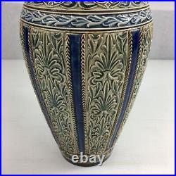 Antique Doulton Lambeth Stoneware Vase Signed To Base Foliage Decoration 35cm H