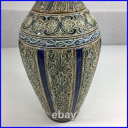 Antique Doulton Lambeth Stoneware Vase Signed To Base Foliage Decoration 35cm H