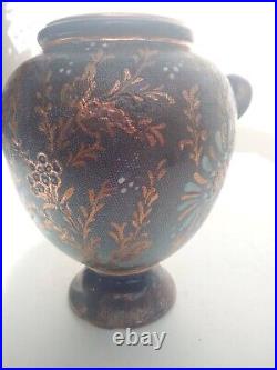 Antique Doulton Lambeth Vase Blue White And Gold Flowers On A Blue Background