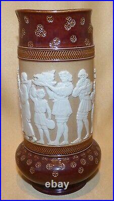 Antique Doulton Lambeth Wedding Procession Sprig Moulded Stoneware Jug C1891-93