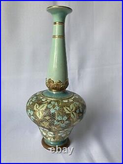 Antique Doulton Slaters, Chine Ware Decorated Tall Vase, Beautiful Colour, VGC