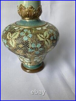 Antique Doulton Slaters, Chine Ware Decorated Tall Vase, Beautiful Colour, VGC