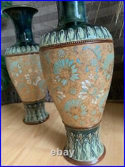 Antique Exquisite Large Pair of Doulton Slaters Patent Vases