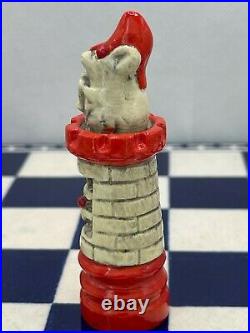 Antique George Tinworth Royal Doulton Red Mouse Chess Castle