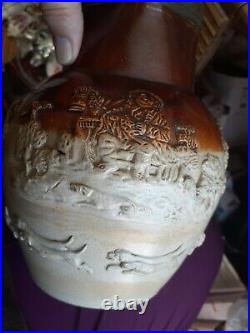 Antique LAMBETH Art pottery hand painted pitcher 1880s old ornate scenes