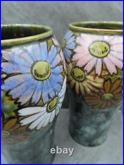 Antique Pair of Royal Doulton Art Deco Floral New Style Vases Florrie Jones