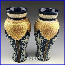 Antique Pair of Royal Doulton Lambeth Stoneware Aesthetic Movement Vases 19th C