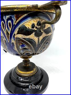 Antique Royal Doulton Lambeth Stoneware-Mosaic Oil Lamp-Edith Lupton-Dated 1883