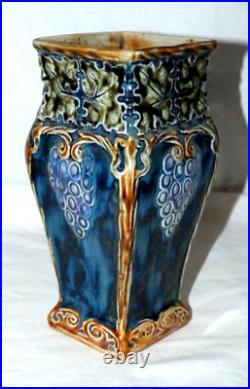 Antique Royal Doulton Lambeth Stoneware Square Grapes Vase Emily M R Welch 8H