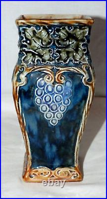 Antique Royal Doulton Lambeth Stoneware Square Grapes Vase Emily M R Welch 8H