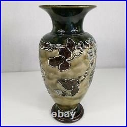 Antique Royal Doulton Lambeth Stoneware Vase Decorated With Flowers 27cm High