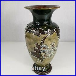 Antique Royal Doulton Lambeth Stoneware Vase Decorated With Flowers 27cm High