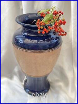 Antique Royal Doulton Stoneware Vase c1915 Lambeth style flower design