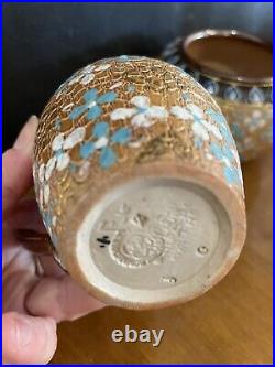 Antique Royal Doulton stoneware art pottery Lambeth hanpainted jug and bowl 1916