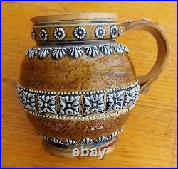 Antique Victorian 1877 Doulton Lambeth Elizabeth Atkins Ceramic Pottery Jug Mug
