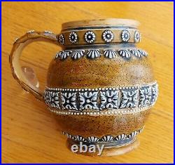 Antique Victorian 1877 Doulton Lambeth Elizabeth Atkins Ceramic Pottery Jug Mug