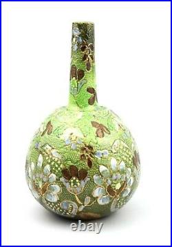 Antique Victorian Doulton Lambeth Bottle Vase Green Floral Spray