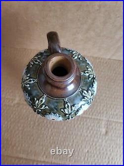 Antique Victorian Doulton Lambeth stoneware flagon with solid silver stopper