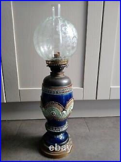 Antique Victorian / Edwardian Royal Doulton Lambeth Stoneware Large Oil Lamp