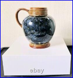 Art Nouveau Doulton 1870's Lambeth Stoneware Blue Bottled Glaze Jug Rare Antique