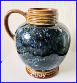 Art Nouveau Doulton 1870's Lambeth Stoneware Blue Bottled Glaze Jug Rare Antique