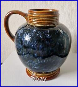 Art Nouveau Doulton 1870's Lambeth Stoneware Blue Bottled Glaze Jug Rare Antique