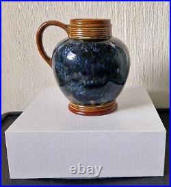 Art Nouveau Doulton 1870's Lambeth Stoneware Blue Bottled Glaze Jug Rare Antique