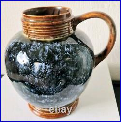 Art Nouveau Doulton 1870's Lambeth Stoneware Blue Bottled Glaze Jug Rare Antique