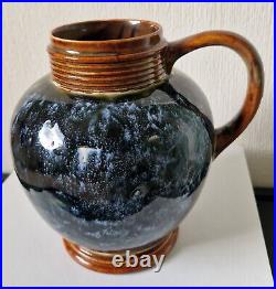 Art Nouveau Doulton 1870's Lambeth Stoneware Blue Bottled Glaze Jug Rare Antique