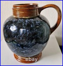 Art Nouveau Doulton 1870's Lambeth Stoneware Blue Bottled Glaze Jug Rare Antique