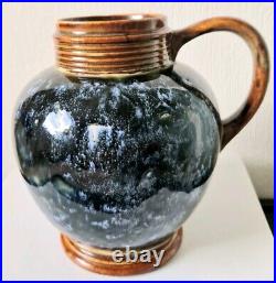 Art Nouveau Doulton 1870's Lambeth Stoneware Blue Bottled Glaze Jug Rare Antique