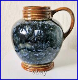 Art Nouveau Doulton 1870's Lambeth Stoneware Blue Bottled Glaze Jug Rare Antique