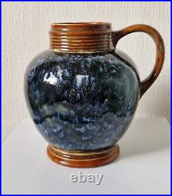 Art Nouveau Doulton 1870's Lambeth Stoneware Blue Bottled Glaze Jug Rare Antique