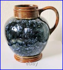 Art Nouveau Doulton 1870's Lambeth Stoneware Blue Bottled Glaze Jug Rare Antique