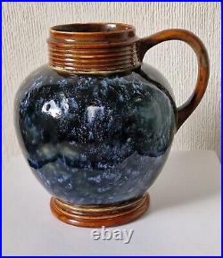 Art Nouveau Doulton 1870's Lambeth Stoneware Blue Bottled Glaze Jug Rare Antique