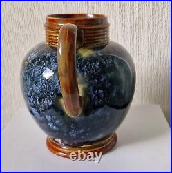 Art Nouveau Doulton 1870's Lambeth Stoneware Blue Bottled Glaze Jug Rare Antique