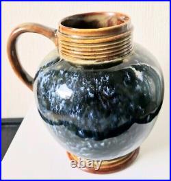 Art Nouveau Doulton 1870's Lambeth Stoneware Blue Bottled Glaze Jug Rare Antique