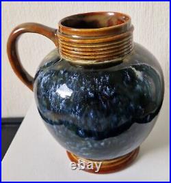 Art Nouveau Doulton 1870's Lambeth Stoneware Blue Bottled Glaze Jug Rare Antique