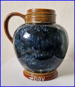 Art Nouveau Doulton 1870's Lambeth Stoneware Blue Bottled Glaze Jug Rare Antique