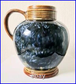 Art Nouveau Doulton 1870's Lambeth Stoneware Blue Bottled Glaze Jug Rare Antique