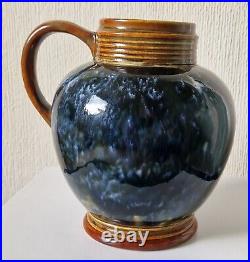 Art Nouveau Doulton 1870's Lambeth Stoneware Blue Bottled Glaze Jug Rare Antique