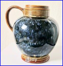 Art Nouveau Doulton 1870's Lambeth Stoneware Blue Bottled Glaze Jug Rare Antique