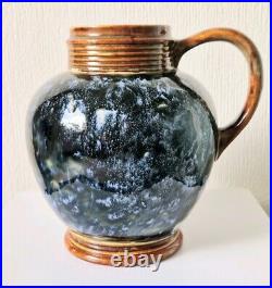 Art Nouveau Doulton 1870's Lambeth Stoneware Blue Bottled Glaze Jug Rare Antique